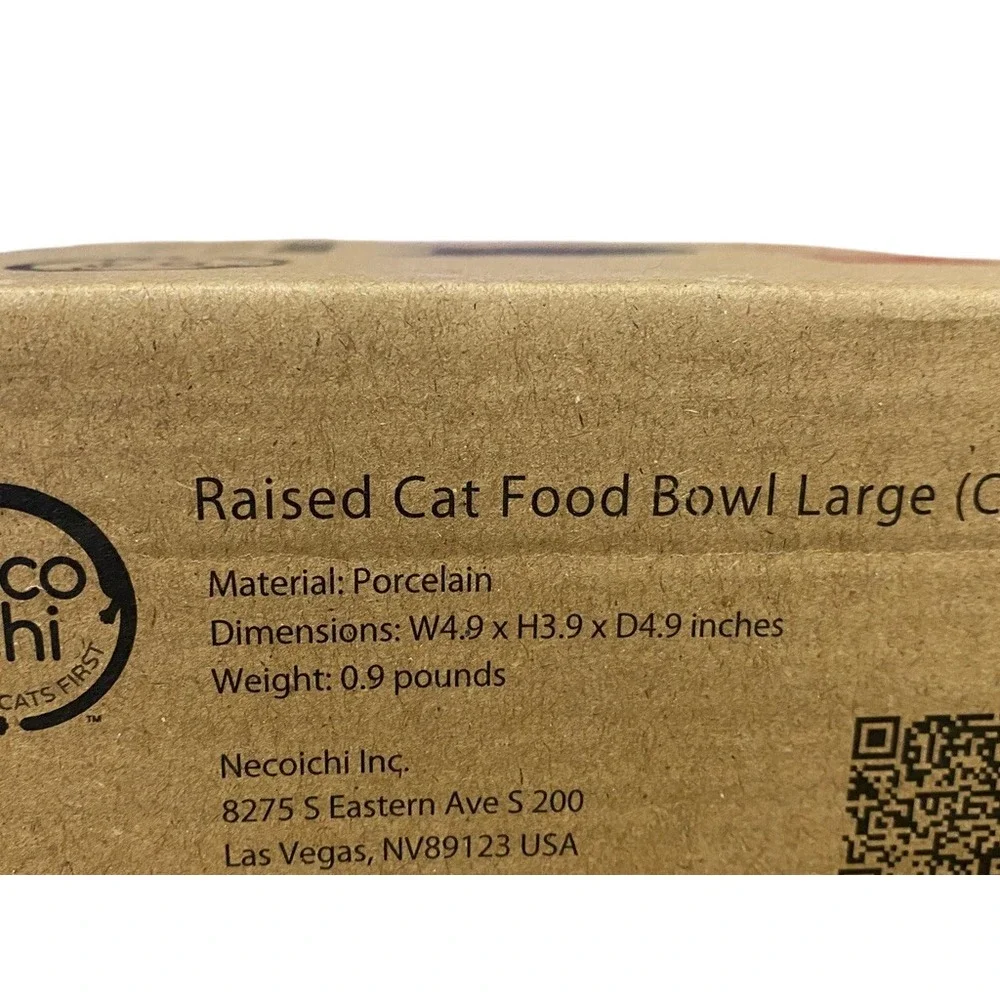 Necoichi Raised Cat Food Bowl Large White Porcelain Paw Print Elevated NEW
